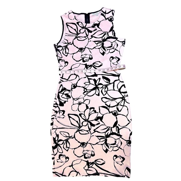 Olivia Matthews Pink Dress Women's Small Black Floral Print Sleeveless Sheath - Picture 4 of 7